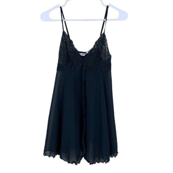 Vintage 90’s/Y2K Victoria’s Secret Black Lace and Sheer Babydoll Whimsigoth Slip - Picture 1 of 8